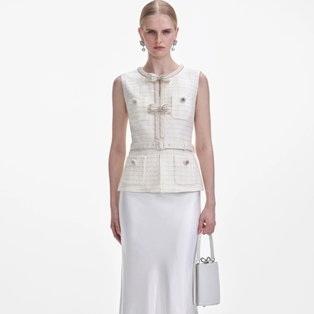self-portrait Cream Boucle Midi Dress Size: Various - MSRP $630 - NWT - Picture 1 of 5